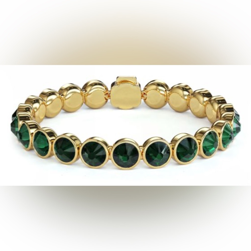 Gold plated ice bracelet with Swarovski crystals in green Hidden clasp BNIB